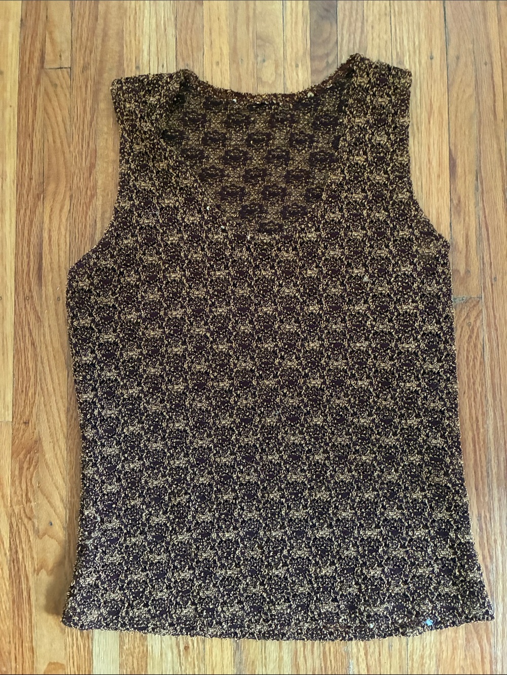 Sleeveless Crocheted Knit Tank Top in brown and Gold
